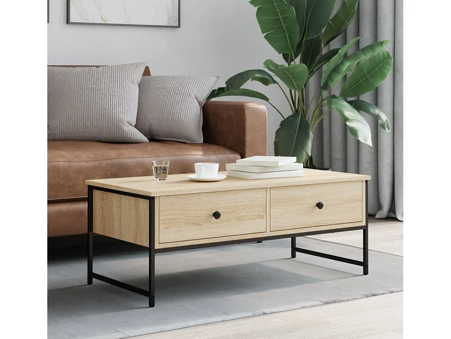 Mesa de centro | Mesa de apoio 101x49x39.5 cm derivados madeira carvalho sonoma Castanho
