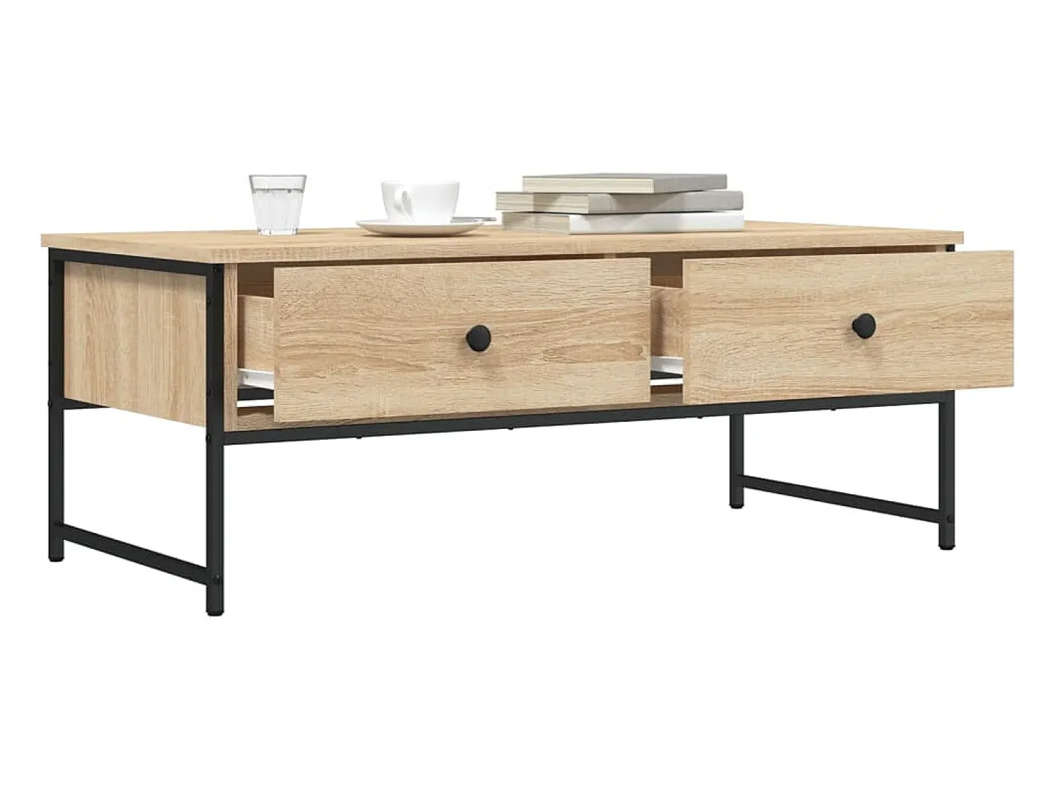 Mesa de centro | Mesa de apoio 101x49x39.5 cm derivados madeira carvalho sonoma Castanho