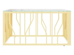 Mesa de centro | Mesa de apoio 80x80x40 cm aço inoxidável e vidro dourado^ Mesa De Centro