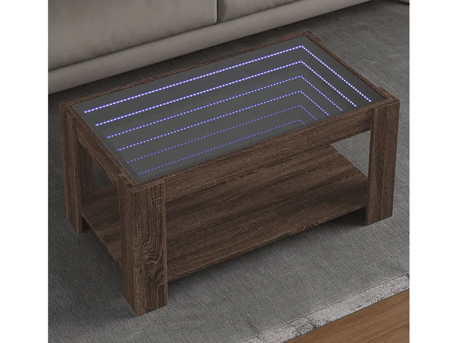 Mesa de centro | Mesa de apoio c/ LEDs 93x53x45 cm madeira processada^ Mesa De Centro