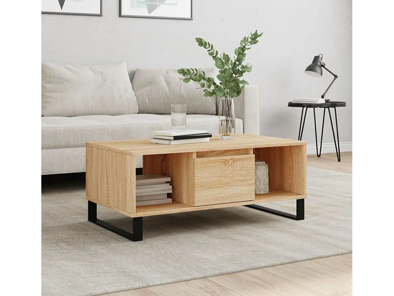 Mesa de centro | Mesa de apoio 90x50x36.5 cm derivados madeira carvalho sonoma^ Mesa De Centro