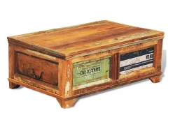 Mesa De Centro| Mesa de centro | Mesa de apoio | Mesa de café vintage com armazenamento.madeira reciclada Castanho