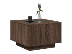 Mesa De Centro* Mesa de centro | Mesa de apoio c/ LEDs 60x60x40 cm derivados de madeira Castanho