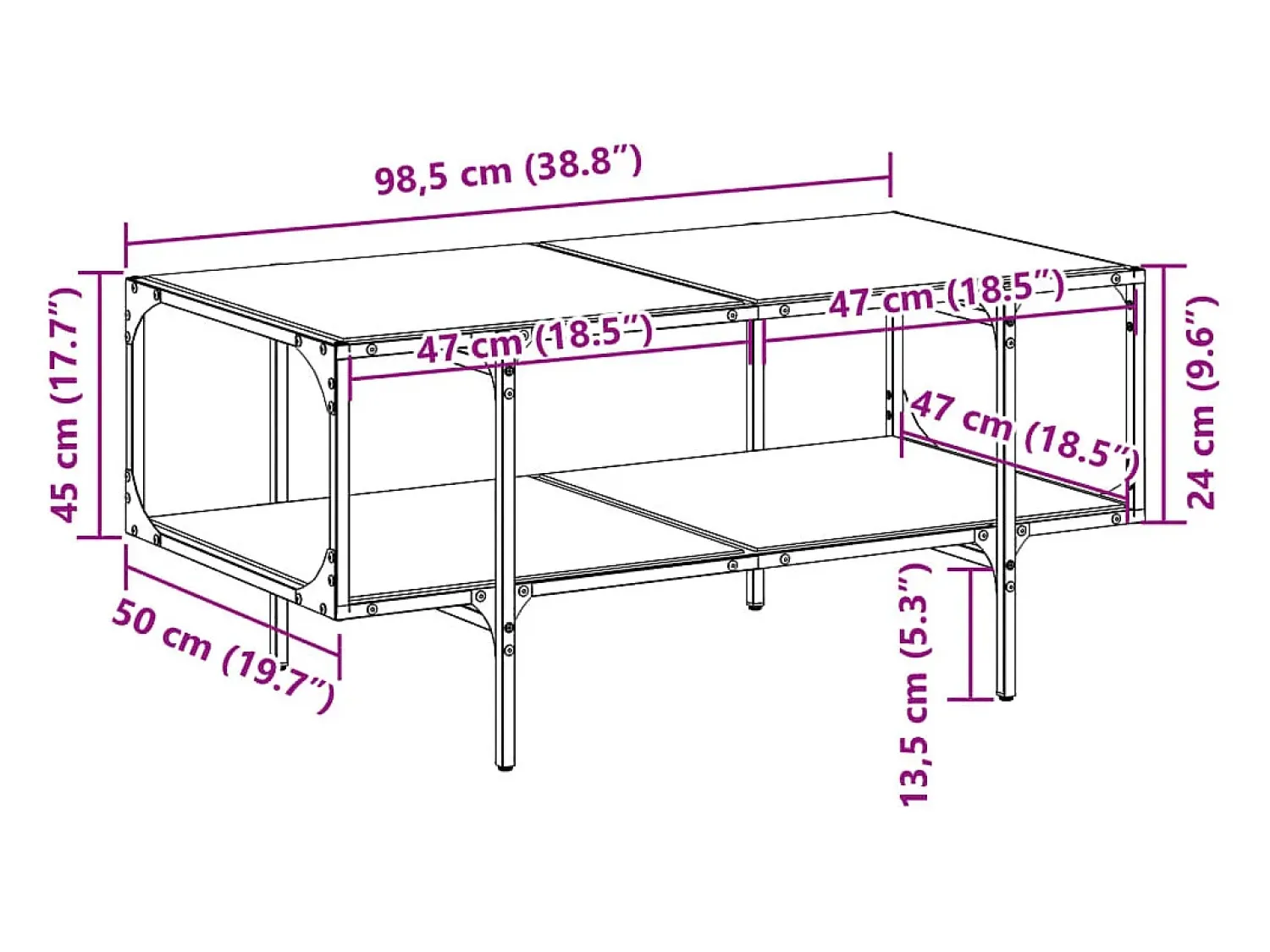 Mesa De Centro| Mesa de centro | Mesa de apoio c/ topo em vidro 98.5x50x45 cm aço Transparente