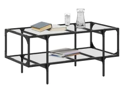 Mesa De Centro| Mesa de centro | Mesa de apoio c/ topo em vidro 98.5x50x45 cm aço Transparente