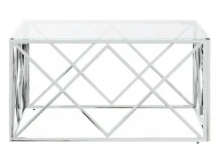 Mesa De Centro* Mesa de centro | Mesa de apoio | Mesa de café 80x80x40 cm aço inoxidável e vidro Prateado