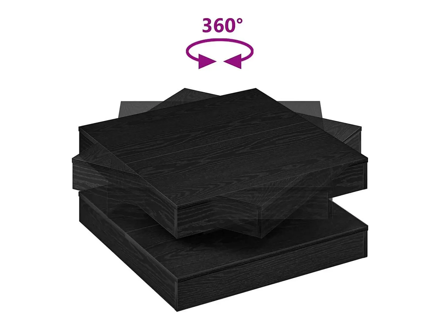 Mesa De Centro| Mesa de centro | Mesa de apoio | Mesa de café rotativa a 360 graus 70x70x34.5 cm Preto