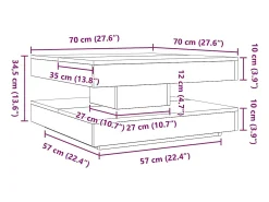 Mesa De Centro| Mesa de centro | Mesa de apoio | Mesa de café rotativa a 360 graus 70x70x34.5 cm Preto