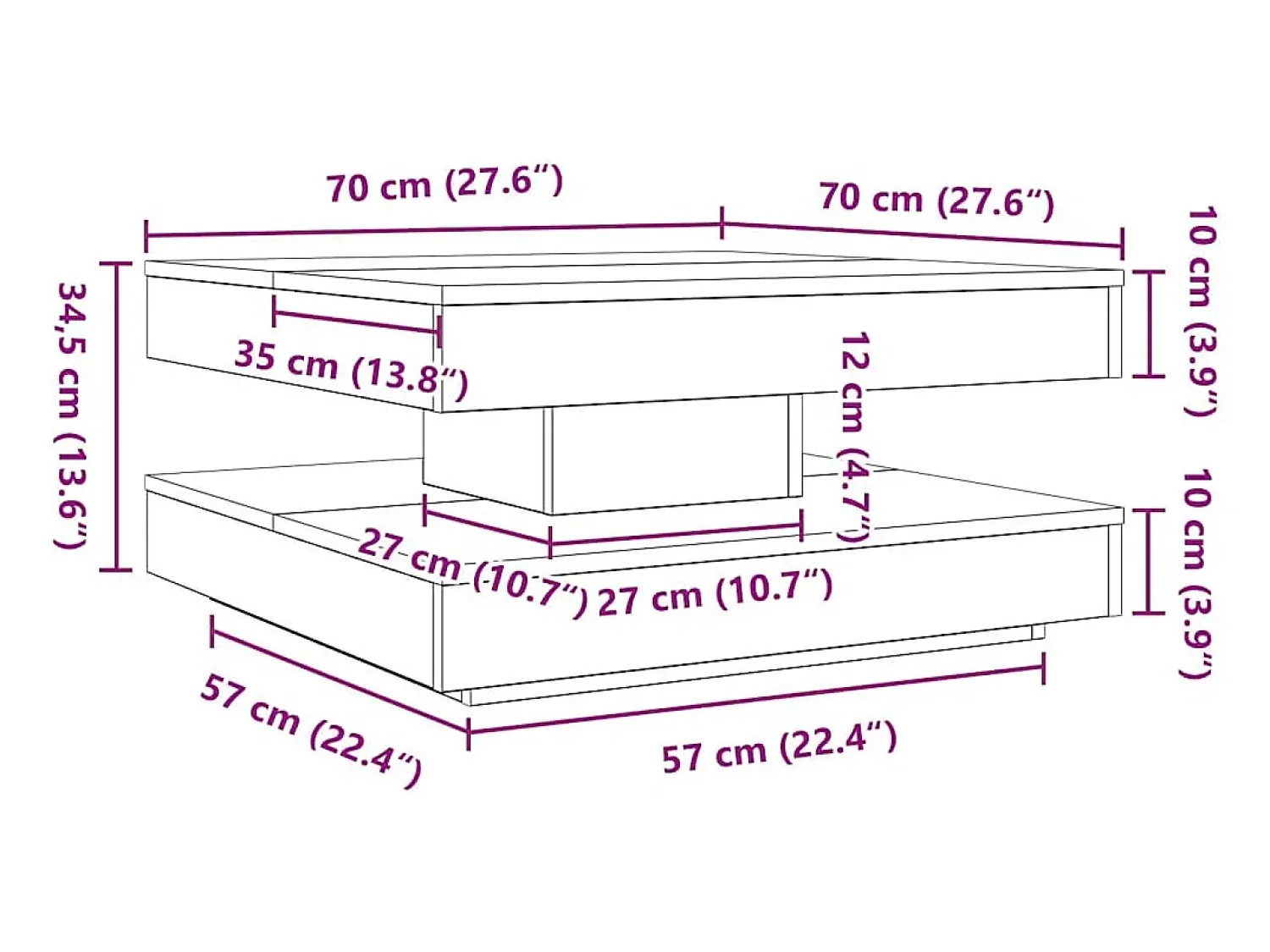 Mesa De Centro| Mesa de centro | Mesa de apoio | Mesa de café rotativa a 360 graus 70x70x34.5 cm Preto