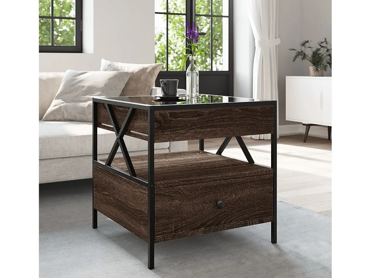 Mesa de centro | Mesa de apoio luzes LED Infinity 50x50x51 cm carvalho^ Mesa De Centro