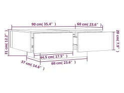 Mesa De Centro| Mesa de centro | Mesa de apoio 90x60x31 cm derivados de madeira sonoma Cinzento