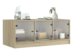 Mesa de centro | Mesa de apoio c/ portas de vidro 102x50x42 cm carvalho sonoma Castanho