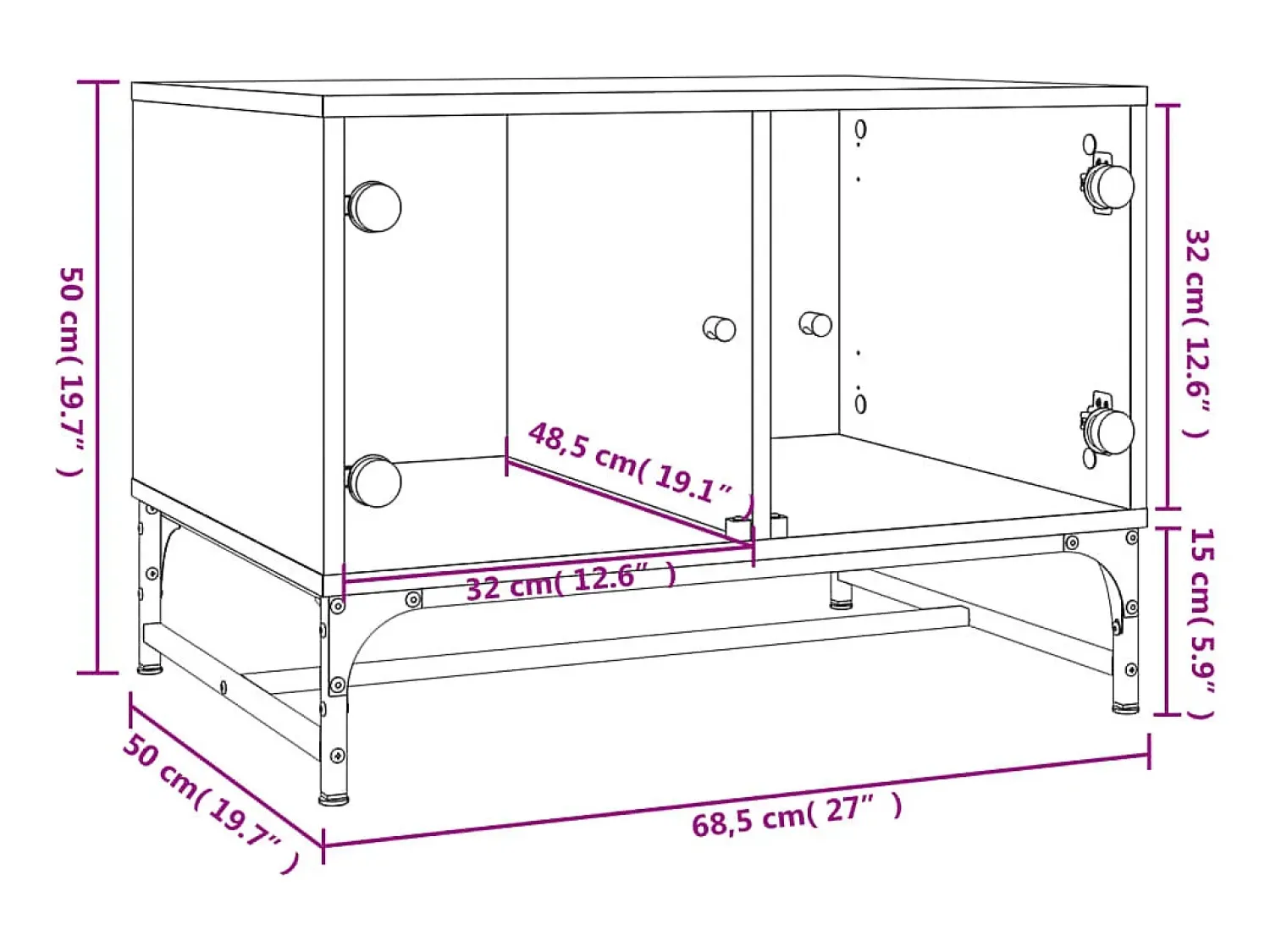 Mesa De Centro* Mesa de centro | Mesa de apoio | Mesa de café c/ portas de vidro 68.5x50x50 cm cinza sonoma Cinzento