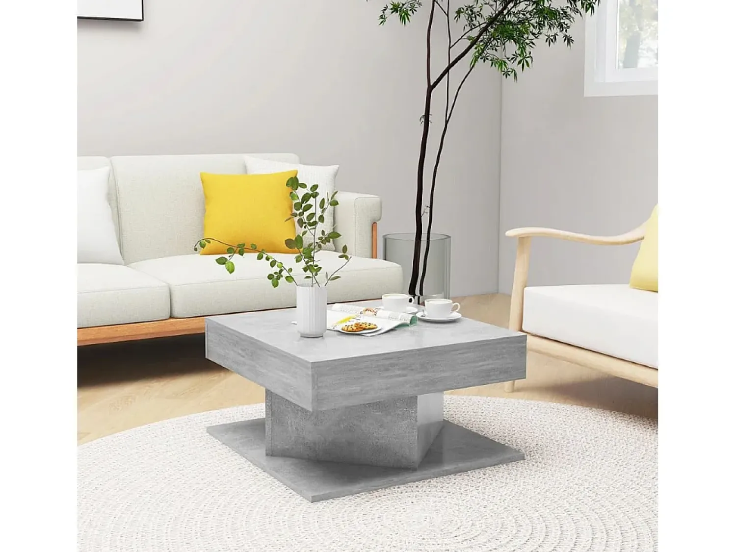 Mesa De Centro* Mesa de centro | Mesa de apoio 57x57x30 cm derivados de madeira cinza cimento Cinzento