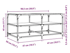 Mesa De Centro* Mesa de centro | Mesa de apoio com topo em vidro 98.5x50x45 cm aço Preto