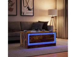 Mesa De Centro| Mesa de centro | Mesa de apoio c/ luzes LED derivados madeira carvalho fumado Castanho