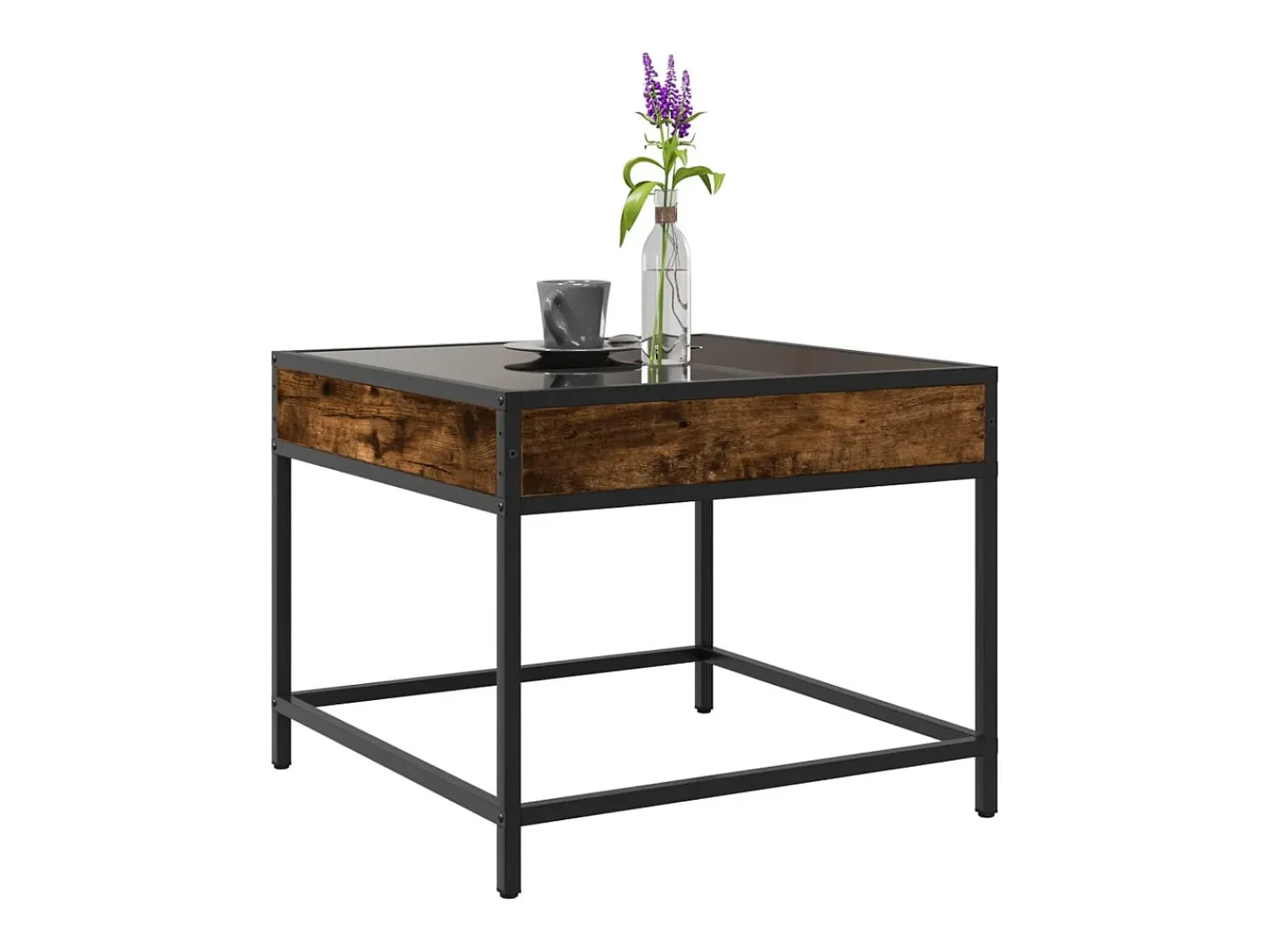 Outlet Mesa de centro | Mesa de apoio luzes LED Infinity 50x50x41 cm carvalho fumado Castanho