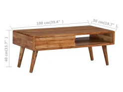 Mesa De Centro| Mesa de centro | Mesa de apoio madeira maciça com gaveta esculpida 100x50x40 cm Castanho