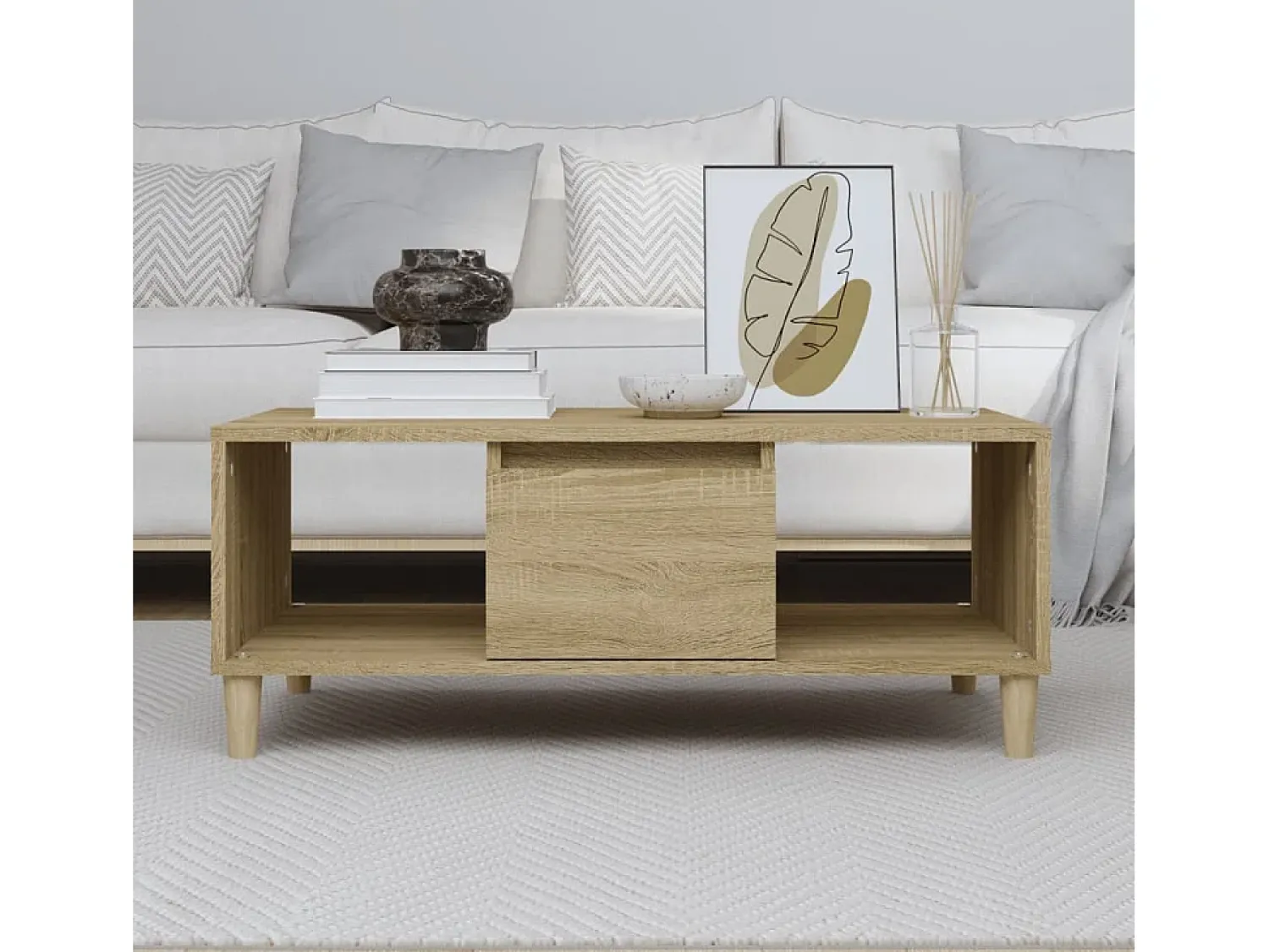 Mesa de centro | Mesa de apoio 90x50x36.5 cm derivados madeira carvalho sonoma^ Mesa De Centro