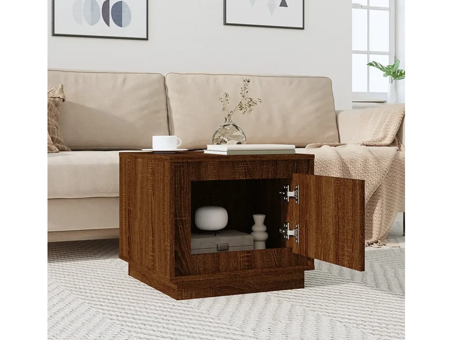 Mesa De Centro| Mesa de centro | Mesa de apoio 51x50x44 cm derivados madeira carvalho Castanho