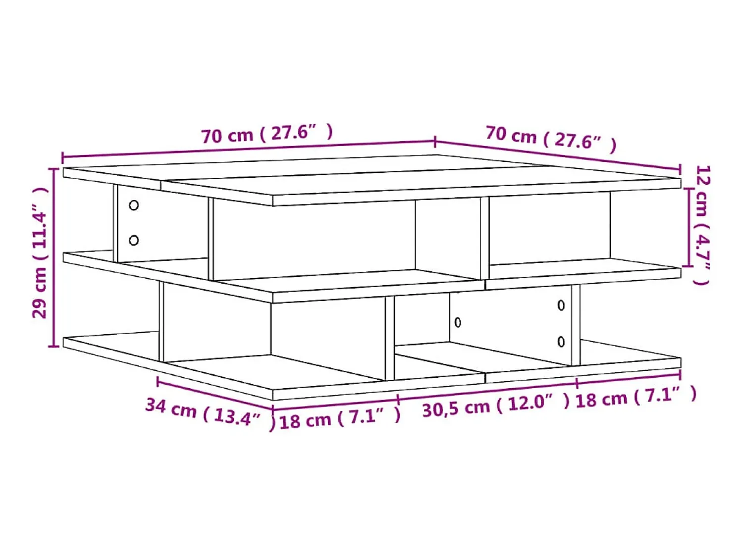 Mesa de centro | Mesa de apoio 70x70x29 cm madeira processada^ Mesa De Centro