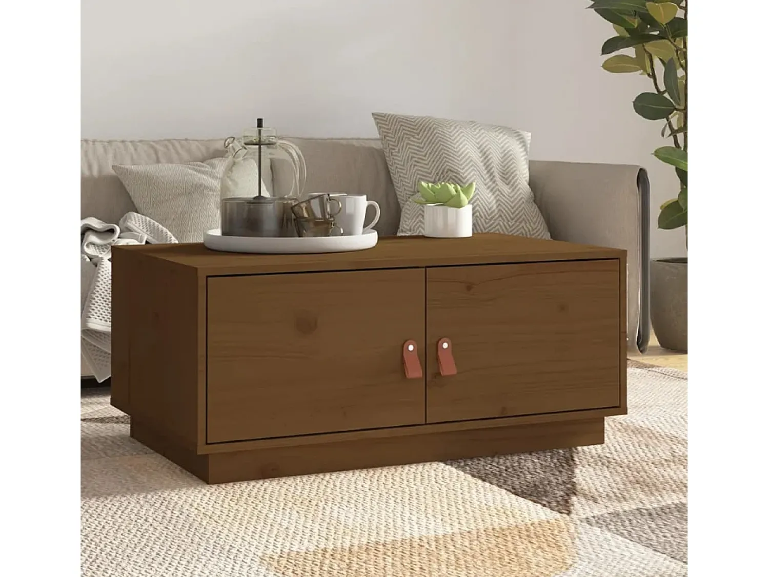 Mesa De Centro* Mesa de centro | Mesa de apoio 80x50x35 cm pinho maciço mel Castanho