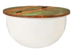 Mesa De Centro| Mesa de centro | Mesa de apoio 50x27 cm madeira recuperada maciça Branco