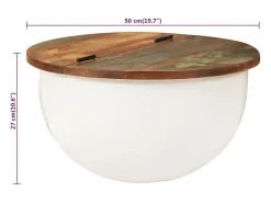Mesa De Centro| Mesa de centro | Mesa de apoio 50x27 cm madeira recuperada maciça Branco