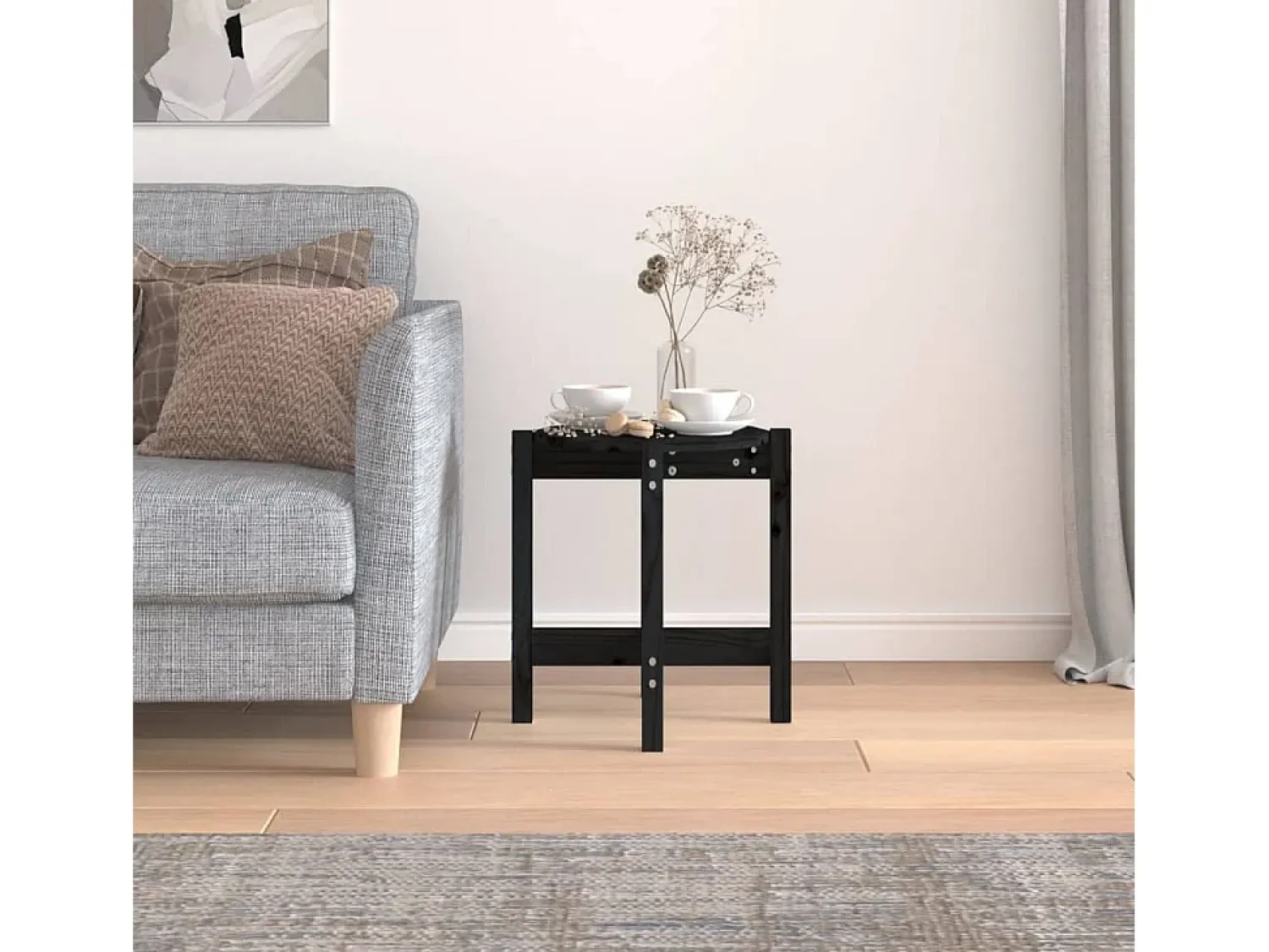 Mesa De Centro| Mesa de centro | Mesa de apoio Ø 42.5x45 cm madeira de pinho maciça Preto