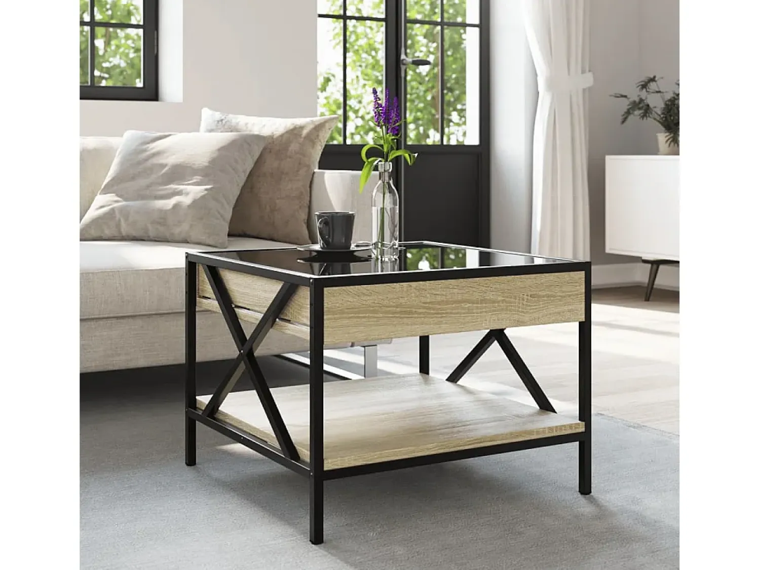 Online Mesa de centro | Mesa de apoio luzes LED Infinity 50x50x38 cm carvalho sonoma Castanho