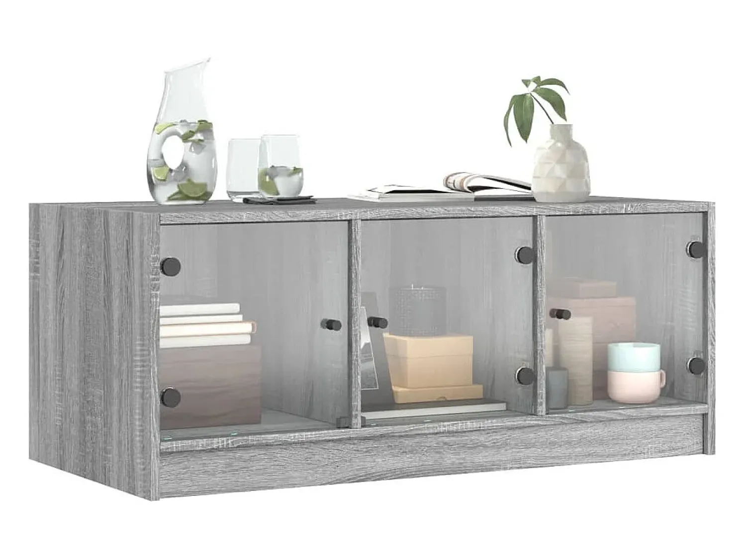 Mesa De Centro| Mesa de centro | Mesa de apoio | Mesa de café c/ portas de vidro 102x50x42 cm cinza sonoma Cinzento