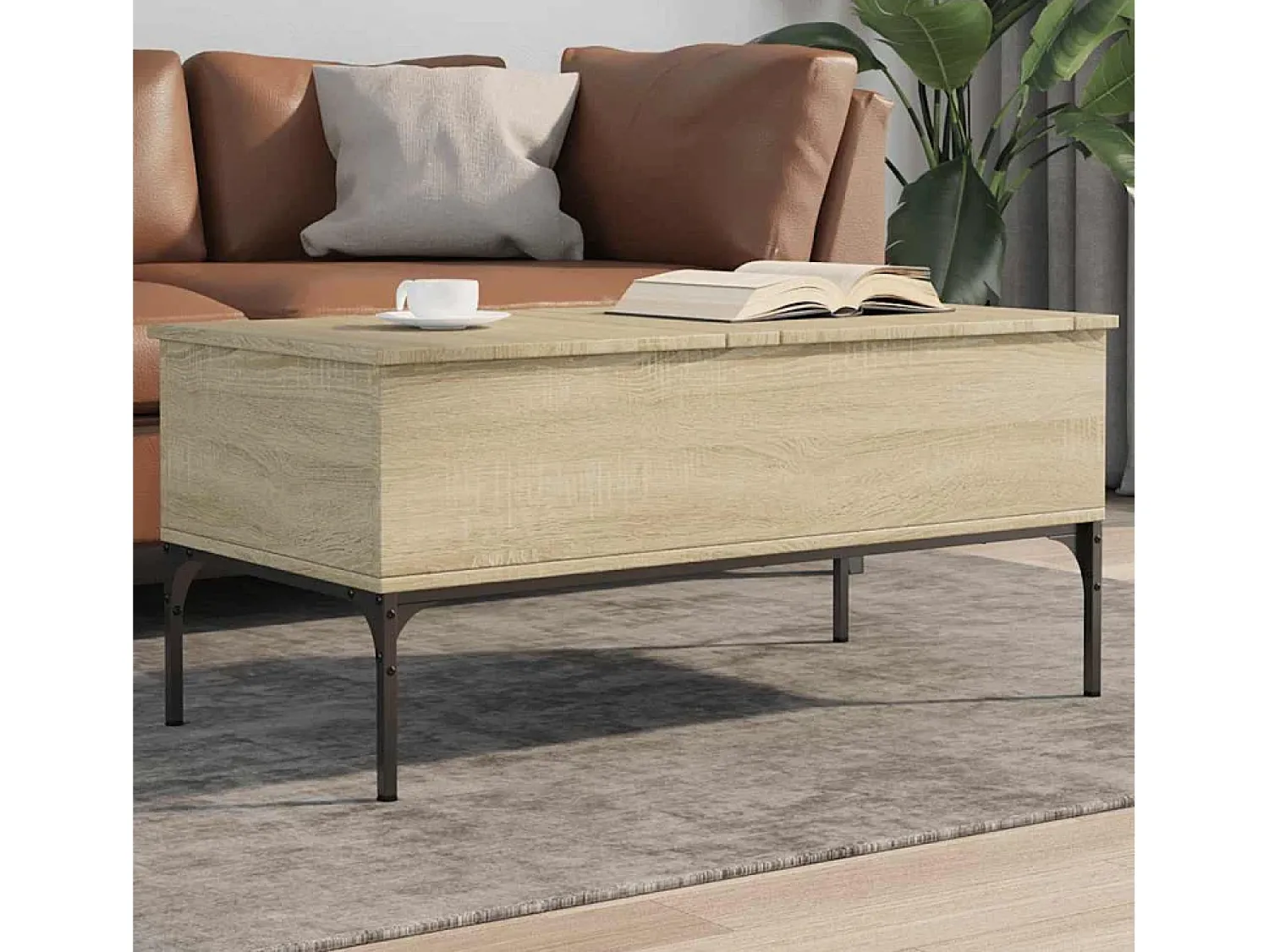 Mesa de centro | Mesa de apoio 100x50x45cm deriv. madeira/metal carvalho sonoma^ Mesa De Centro