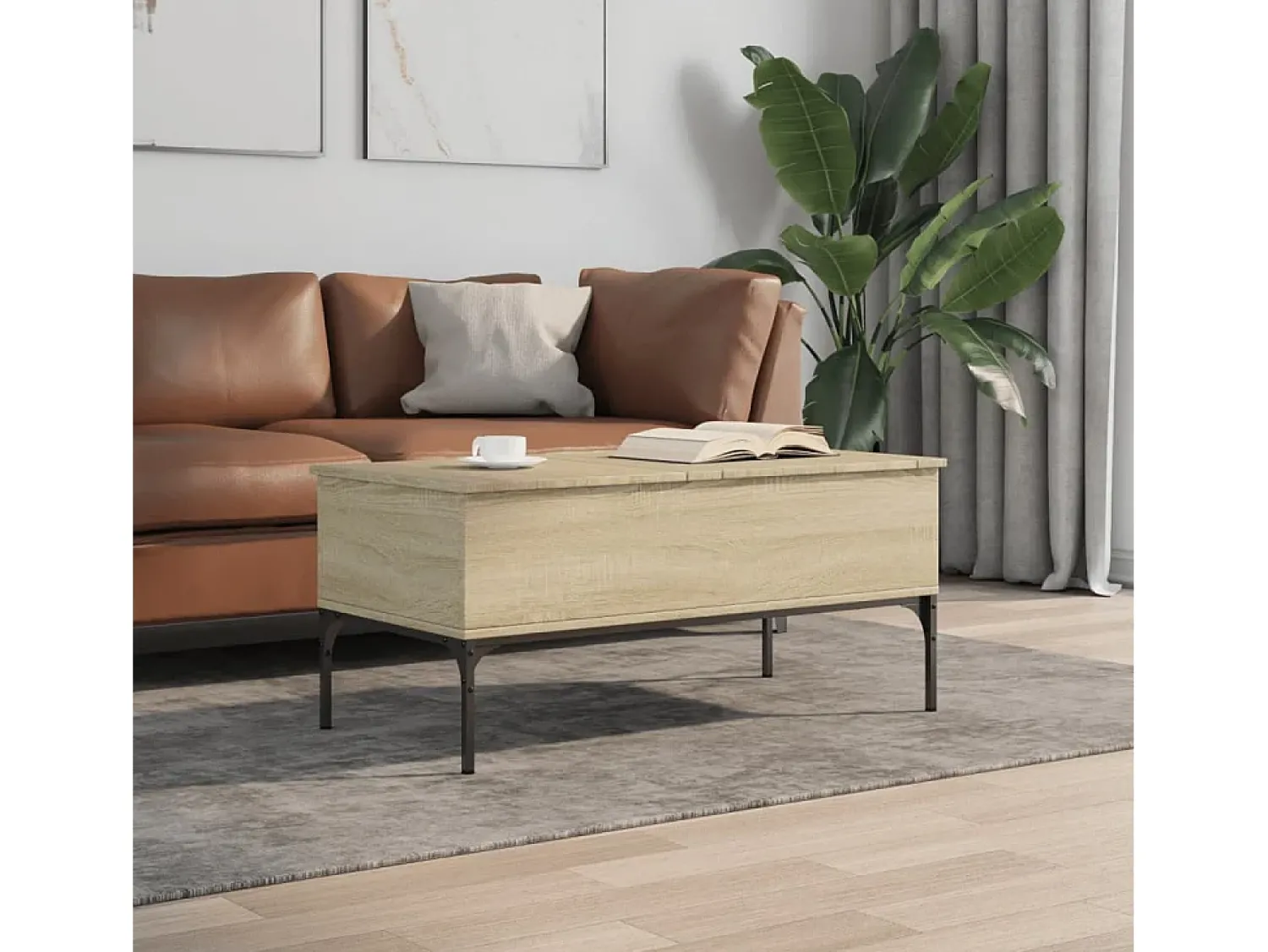Mesa de centro | Mesa de apoio 100x50x45cm deriv. madeira/metal carvalho sonoma^ Mesa De Centro