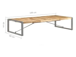 Sale Mesa de centro | Mesa de apoio | Mesa de café 180x90x40 cm madeira de mangueira áspera Castanho