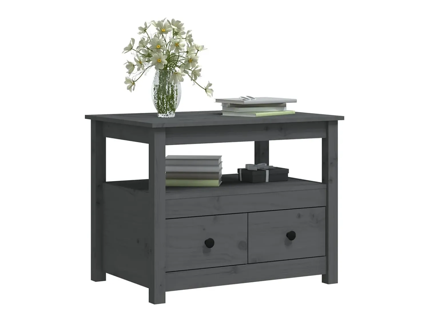 Mesa De Centro* Mesa de centro | Mesa de apoio 71x49x55 cm pinho maciço cinza Cinzento