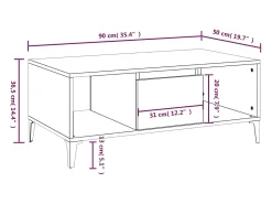 Mesa De Centro| Mesa de centro | Mesa de apoio 90x50x36.5 cm derivados madeira carvalho fumado Castanho
