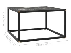 Mesa De Centro* Mesa de centro | Mesa de apoio 60x60x35 cm vidro mármore Preto