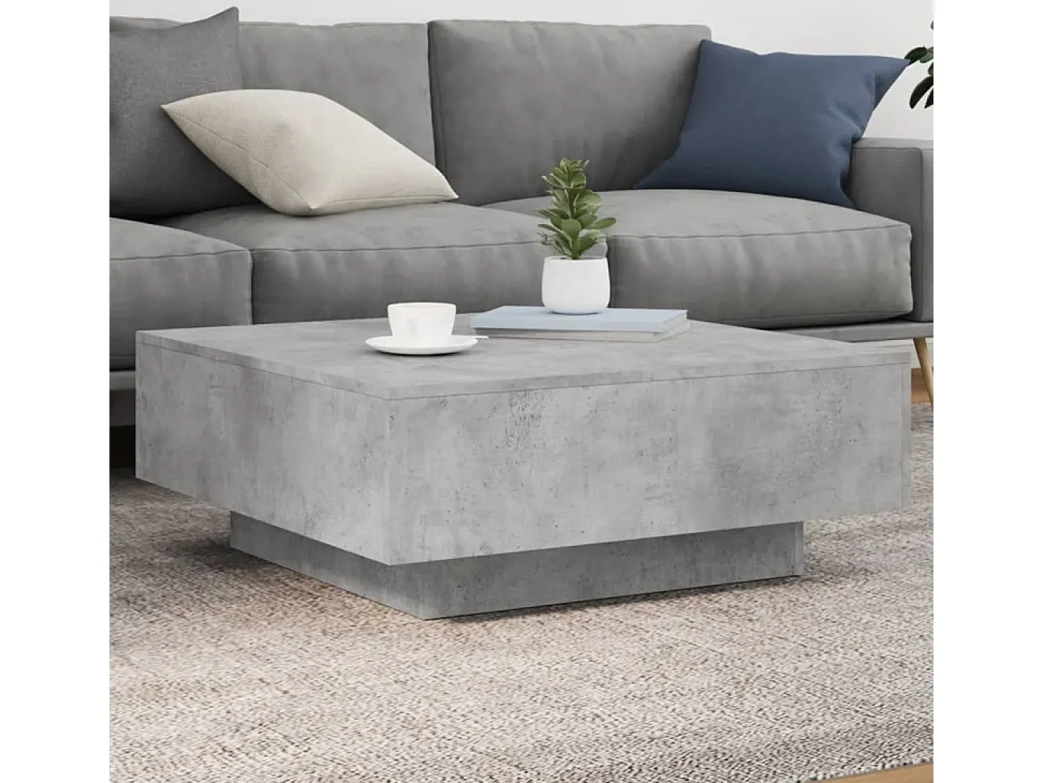 Mesa De Centro* Mesa de centro | Mesa de apoio 80x80x31 cm contraplacado cimento Cinzento