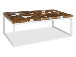 Mesa De Centro* Mesa de centro | Mesa de apoio em resina de teca 110x60x40 cm Branco