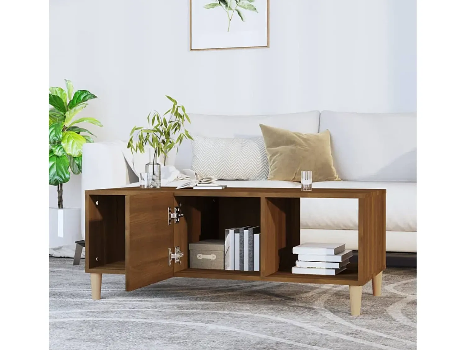Mesa de centro | Mesa de apoio 102x50x40 cm derivados madeira carvalho Castanho