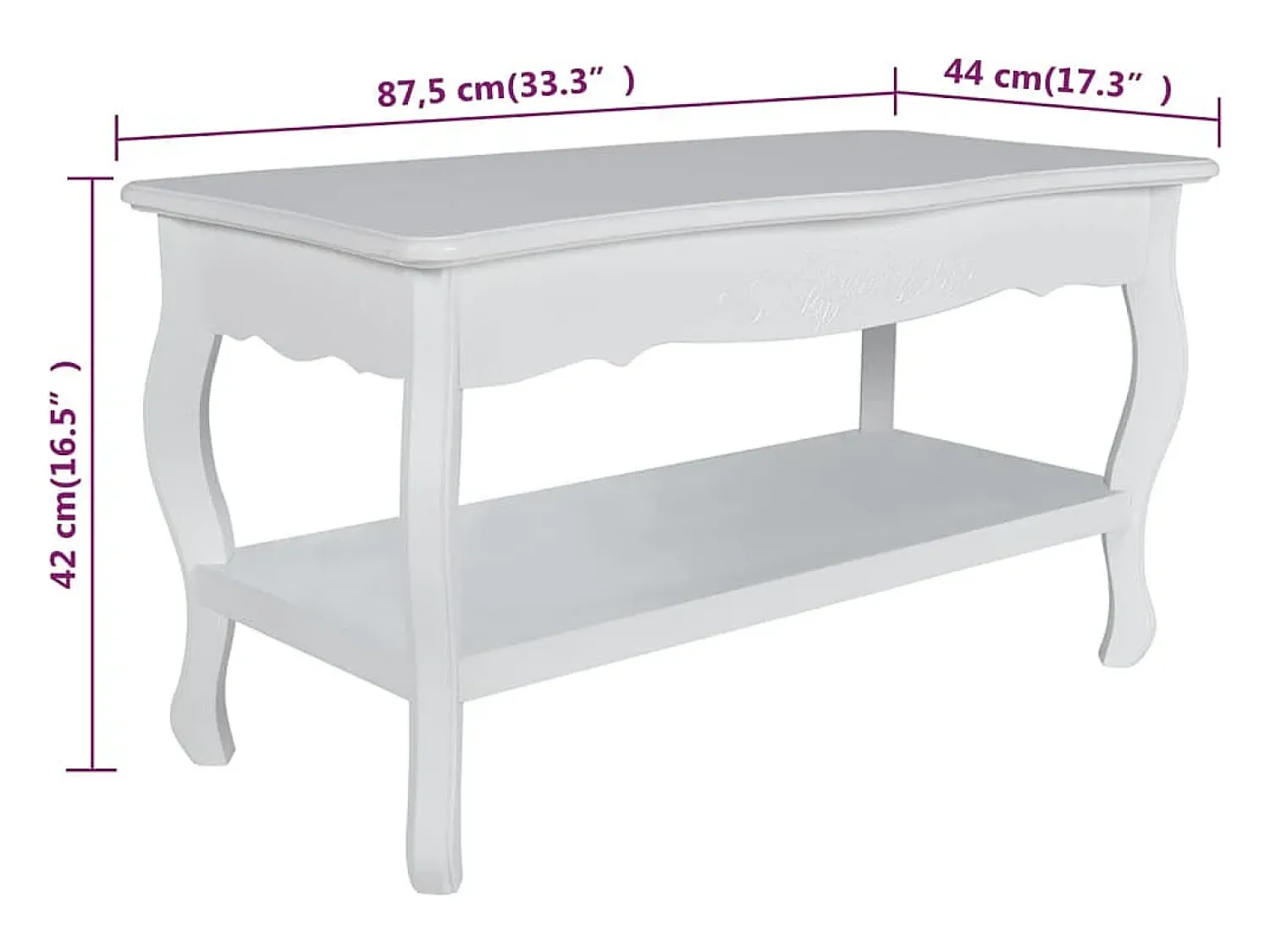 Mesa De Centro| Mesa de centro | Mesa de apoio | Mesa de café com 2 prateleiras MDF Branco