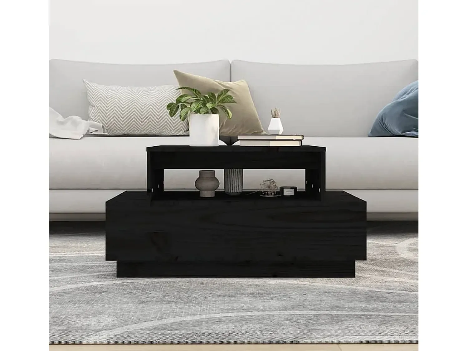Best Mesa de centro | Mesa de apoio 80x55x40.5 cm madeira de pinho maciça Preto