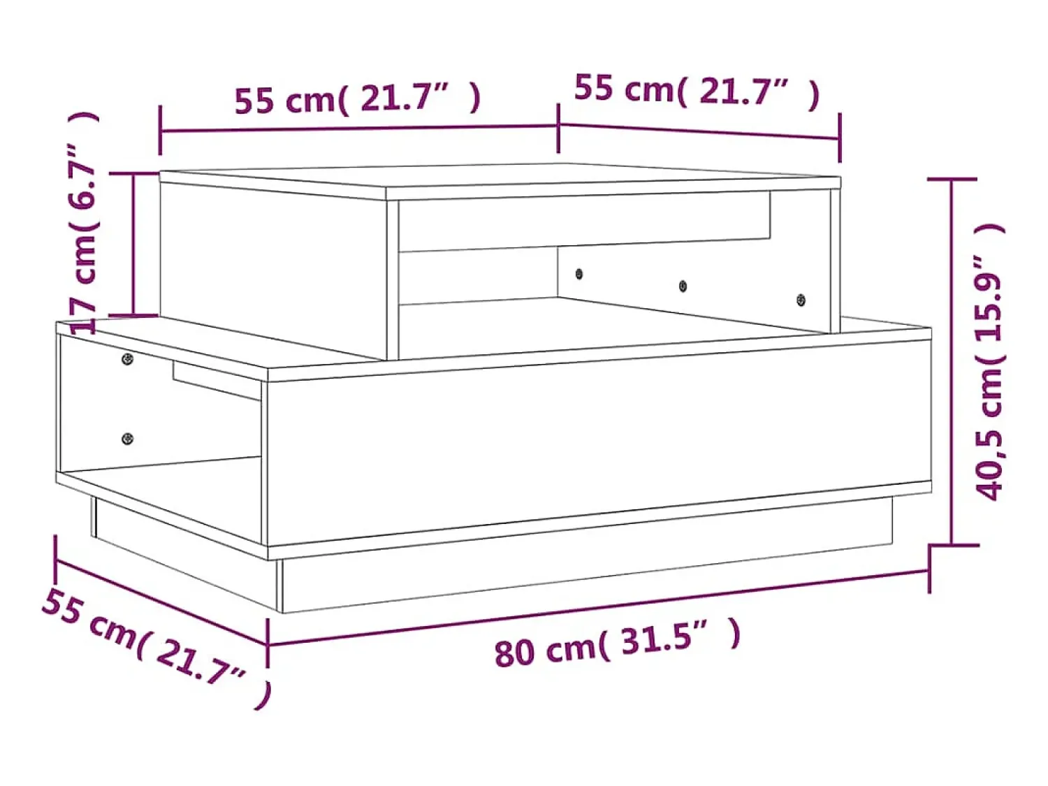 Best Mesa de centro | Mesa de apoio 80x55x40.5 cm madeira de pinho maciça Preto