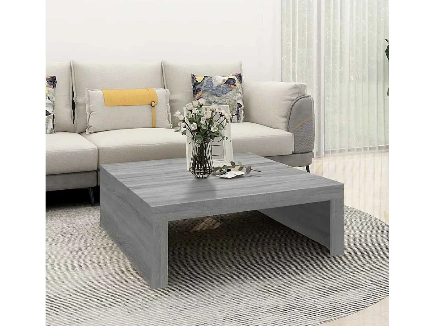 Mesa de centro | Mesa de apoio 100x100x35 cm derivados de madeira cinza sonoma^ Mesa De Centro