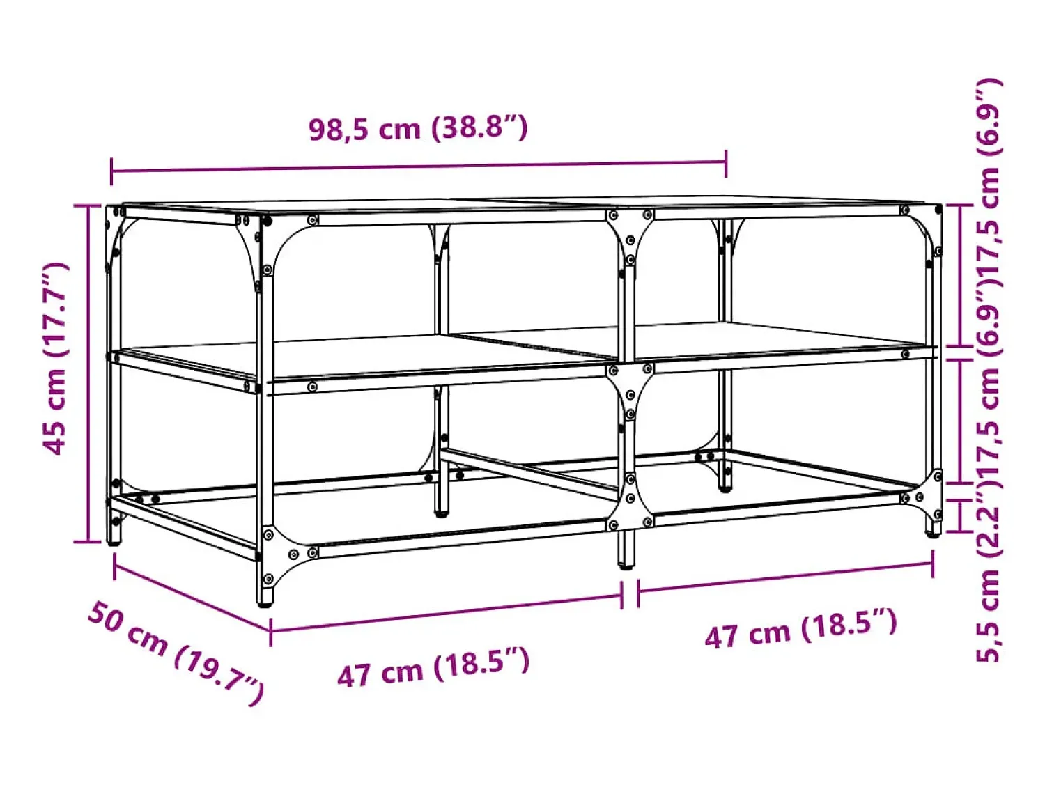 Mesa De Centro* Mesa de centro | Mesa de apoio c/ topo em vidro 98.5x50x45 cm aço Transparente