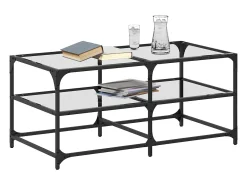 Mesa De Centro* Mesa de centro | Mesa de apoio c/ topo em vidro 98.5x50x45 cm aço Transparente
