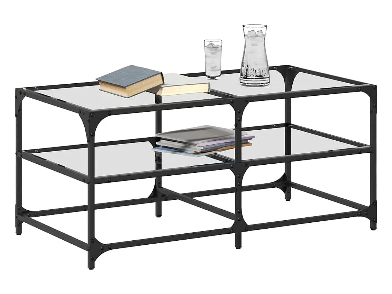 Mesa De Centro* Mesa de centro | Mesa de apoio c/ topo em vidro 98.5x50x45 cm aço Transparente