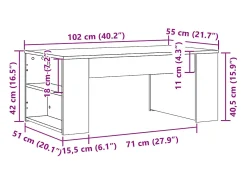 Mesa De Centro| Mesa de centro | Mesa de apoio 102x55x42 cm madeira processada carvalho fumado Castanho
