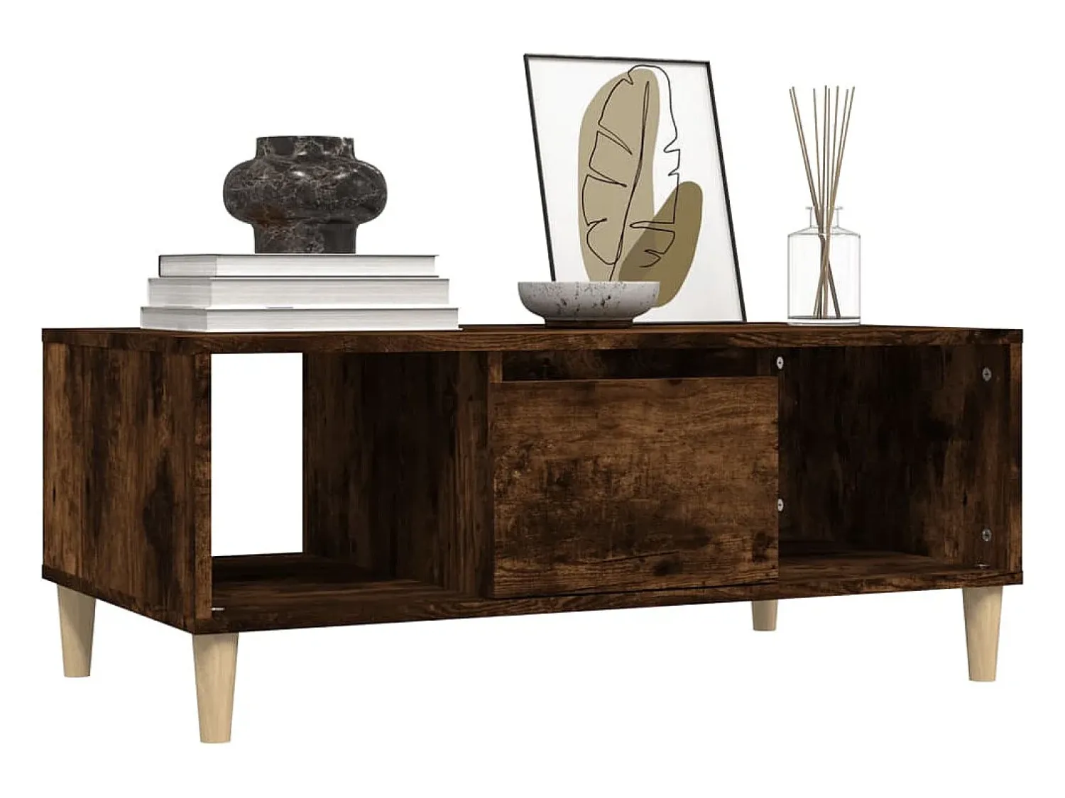 Mesa De Centro* Mesa de centro | Mesa de apoio 90x50x36.5 cm derivados madeira carvalho fumado Castanho