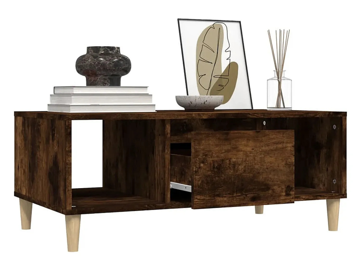 Mesa De Centro* Mesa de centro | Mesa de apoio 90x50x36.5 cm derivados madeira carvalho fumado Castanho
